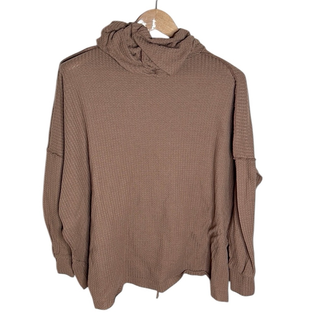 Talulah Tan Relaxed Knit Thermal Waffle Hoodie Size S - Picture 2 of 10